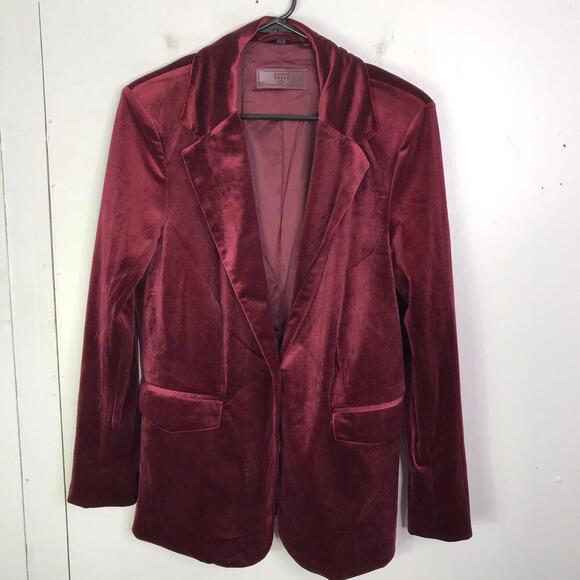 Blank NYC Blazer Womens M Velvet Burgundy One Button Holiday Formal Soft - Picture 1 of 11